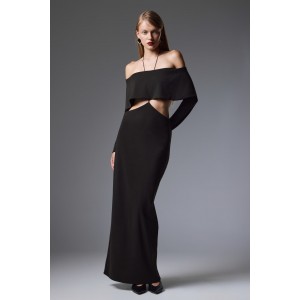 Christelle Nima Off-Shoulder Cutout Black Maxi Φόρεμα