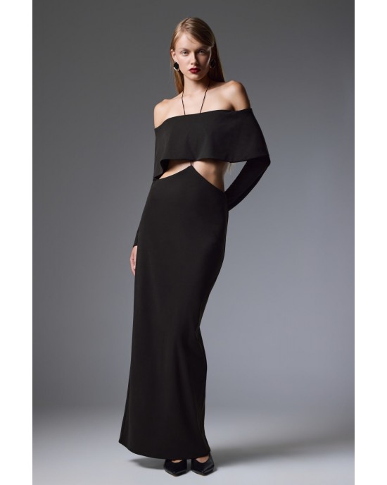 Christelle Nima Off-Shoulder Cutout Black Maxi Φόρεμα