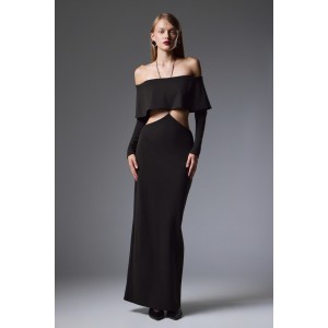 Christelle Nima Off-Shoulder Cutout Black Maxi Φόρεμα