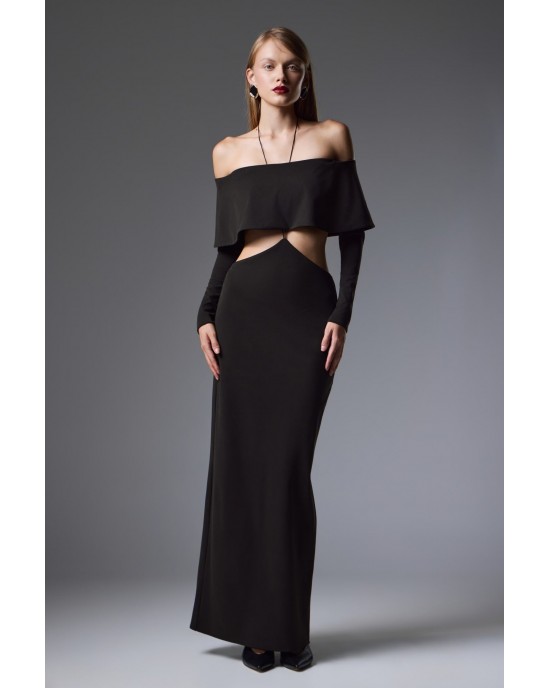 Christelle Nima Off-Shoulder Cutout Black Maxi Φόρεμα