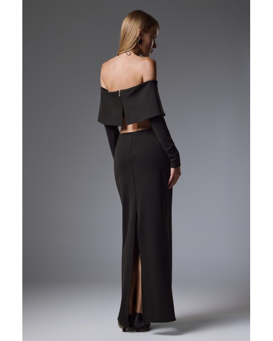 Christelle Nima Off-Shoulder Cutout Black Maxi Φόρεμα