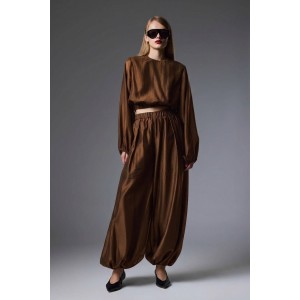 Christelle Nima Satin Balloon Brown Παντελόνι