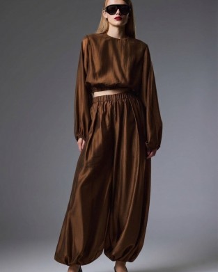 Christelle Nima Satin Balloon Brown Παντελόνι