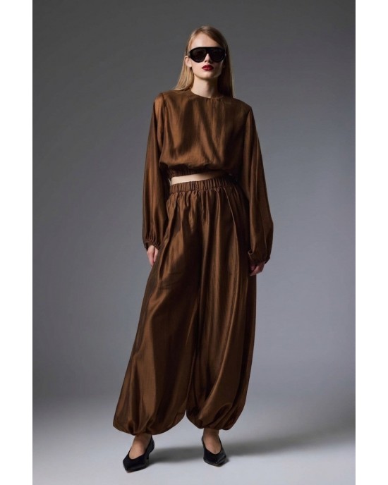 Christelle Nima Satin Balloon Brown Παντελόνι