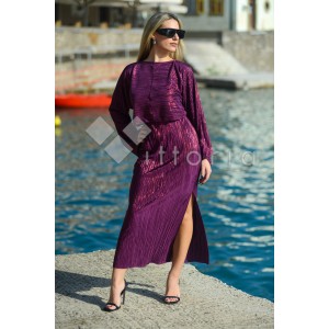 Ckontova Pleated Lurex Top & Φούστα Purple