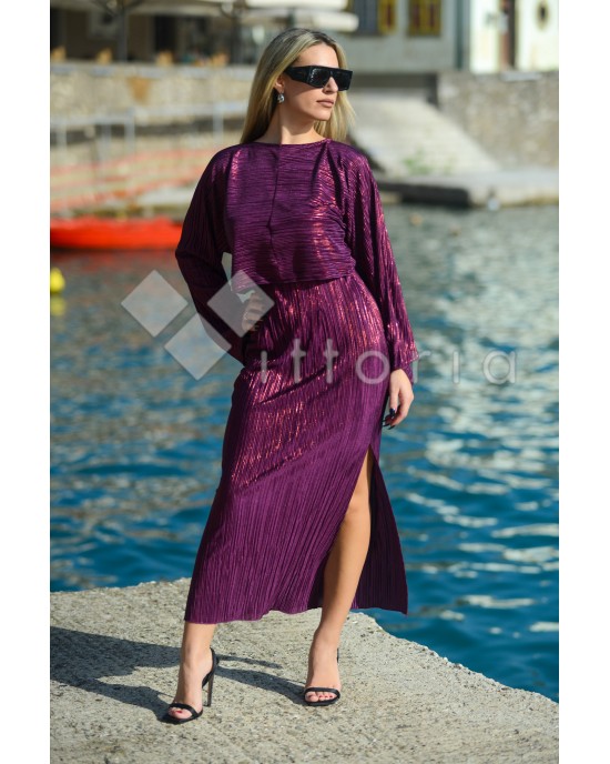 Ckontova Pleated Lurex Top & Φούστα Purple