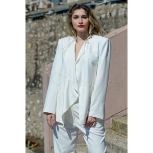 Ckontova Σακάκι With Frill & Cropped Παντελόνι Off White