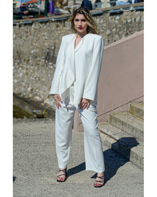 Ckontova Σακάκι With Frill & Cropped Παντελόνι Off White