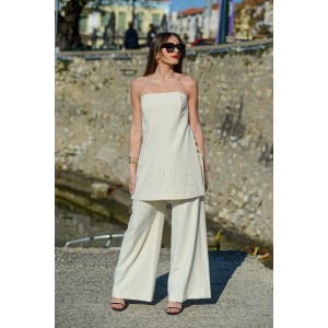 Ckontova Long Strapless Top & Loose Παντελόνι Vanilla
