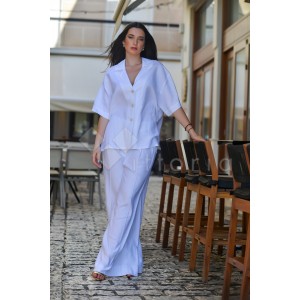 Ckontova Linen White Shortsleeve Πουκάμισο & Παντελόνι