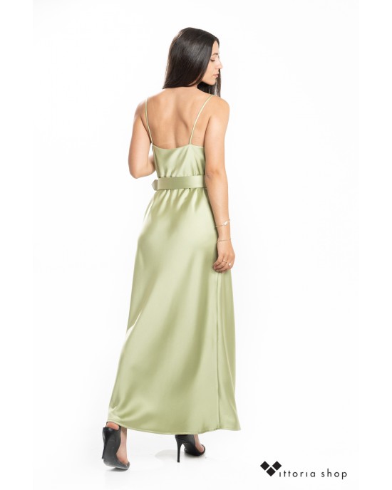 Ckontova Σατέν Φόρεμα Με Ζώνη Πράσινο