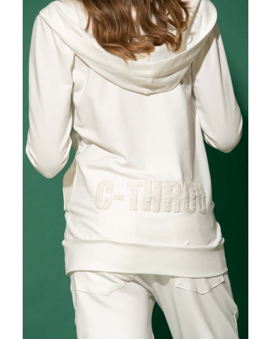 C-throu Appliquéd Logo Βαμβακερή Ζακέτα  με Κουκούλα Λευκή