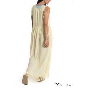 Dar Mode Καφτάνι Αμάνικο Κίτρινο/Γαλάζιο