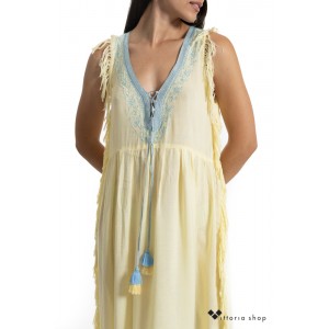 Dar Mode Καφτάνι Αμάνικο Κίτρινο/Γαλάζιο