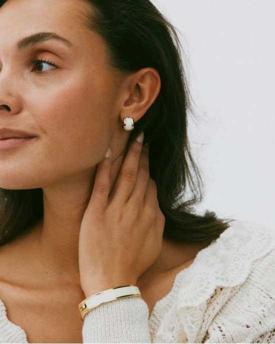Edblad Frame Enamel Hoops Off White Gold Σκουλαρίκια