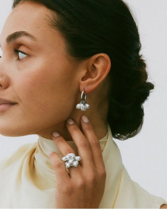 Edblad Pearl Signet Hoops Steel Σκουλαρίκια