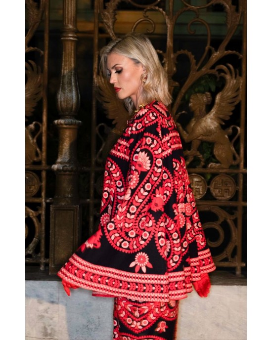 Eirianna Flame Print Red Poncho Κάπα