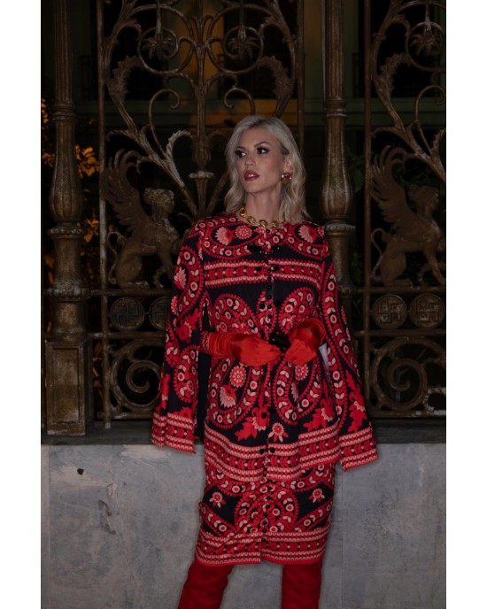 Eirianna Flame Print Red Poncho Κάπα