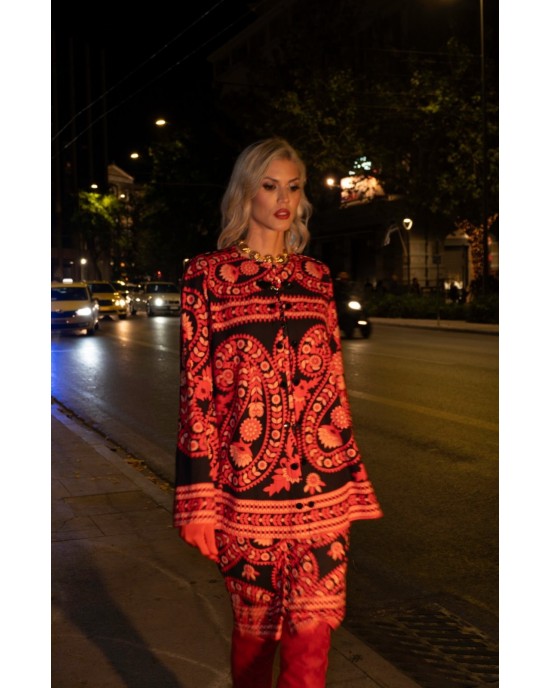 Eirianna Flame Print Red Poncho Κάπα