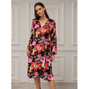 Eirianna Winter Blossom Velour Midi Φόρεμα