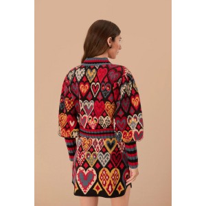 Farm Rio Black Hearts Ikat Knit Πουλόβερ