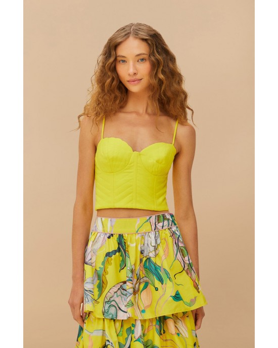 Farm Rio Yellow Sleeveless Shell Crop Τοπ