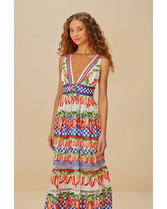 Farm Rio Picnic Peppers Ainika Off-White Midi Φόρεμα