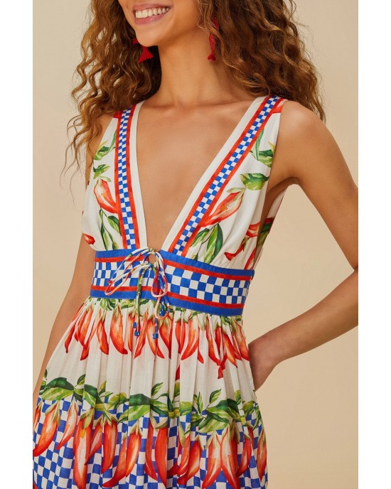 Farm Rio Picnic Peppers Ainika Off-White Midi Φόρεμα