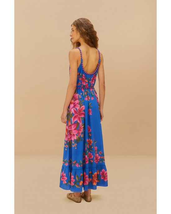 Farm Rio Blue Summer Fruit Scarf Maxi Φόρεμα