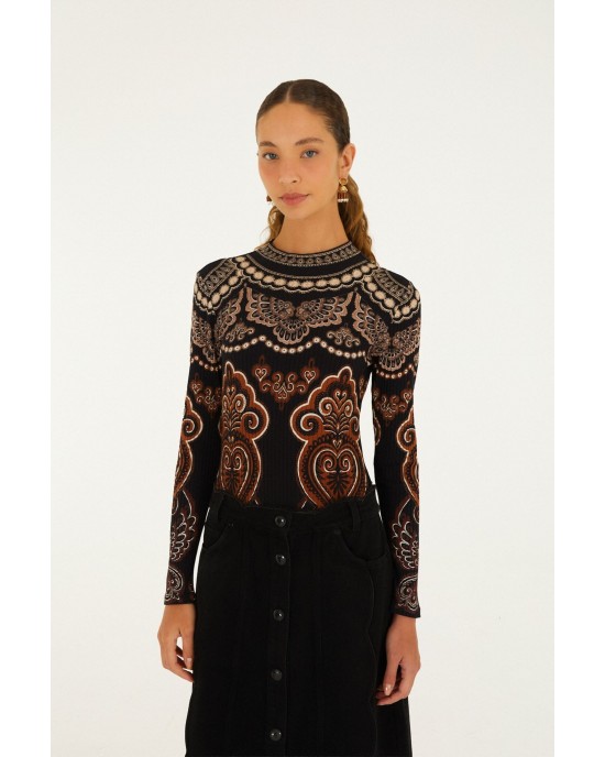 Farm Rio Nicole Long Sleeve Jersey Bodysuit Μπλούζα