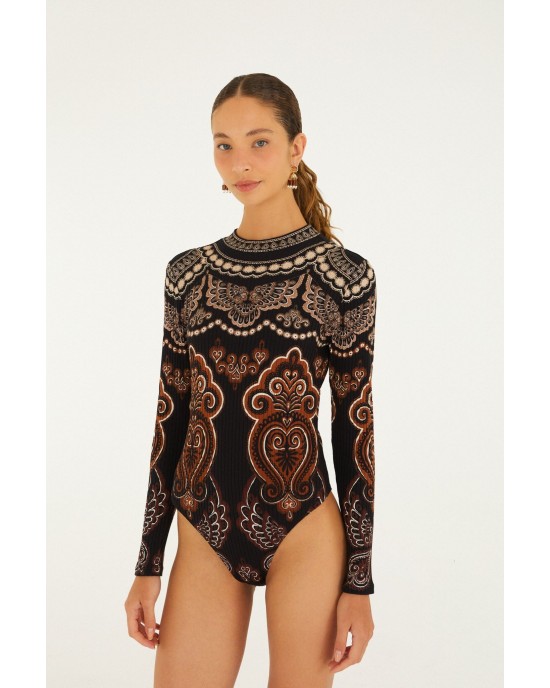 Farm Rio Nicole Long Sleeve Jersey Bodysuit Μπλούζα
