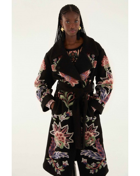 Farm Rio Marvelous Garden Black Fleece Παλτό Farm Rio Marvelous Garden Black Fleece Παλτό