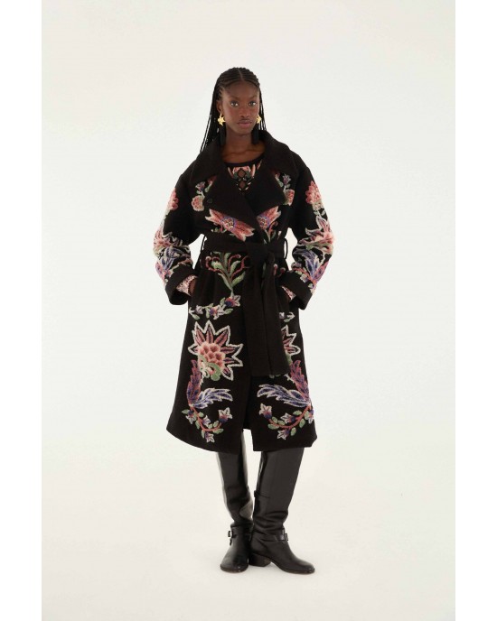Farm Rio Marvelous Garden Black Fleece Παλτό Farm Rio Marvelous Garden Black Fleece Παλτό