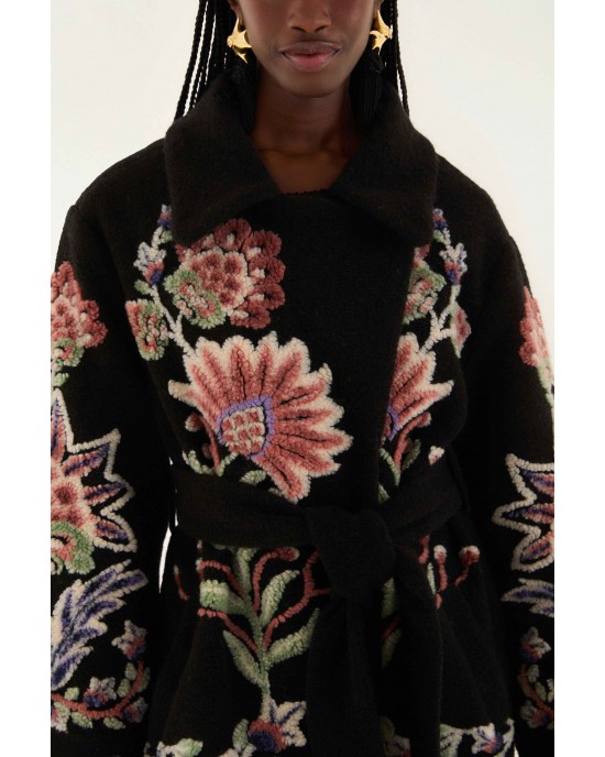 Farm Rio Marvelous Garden Black Fleece Παλτό Farm Rio Marvelous Garden Black Fleece Παλτό