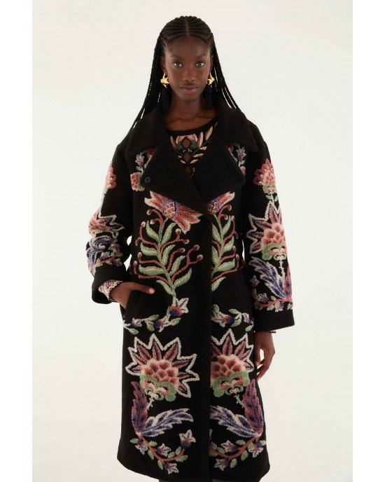 Farm Rio Marvelous Garden Black Fleece Παλτό Farm Rio Marvelous Garden Black Fleece Παλτό