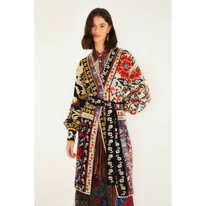 Farm Rio Mixed Flower Print Patchwork Knit Midi Ζακέτα