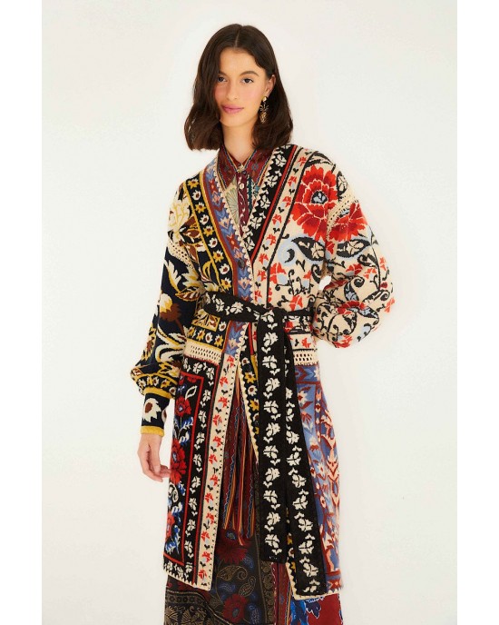 Farm Rio Mixed Flower Print Patchwork Knit Midi Ζακέτα Farm Rio Mixed Flower Print Patchwork Knit Midi Ζακέτα