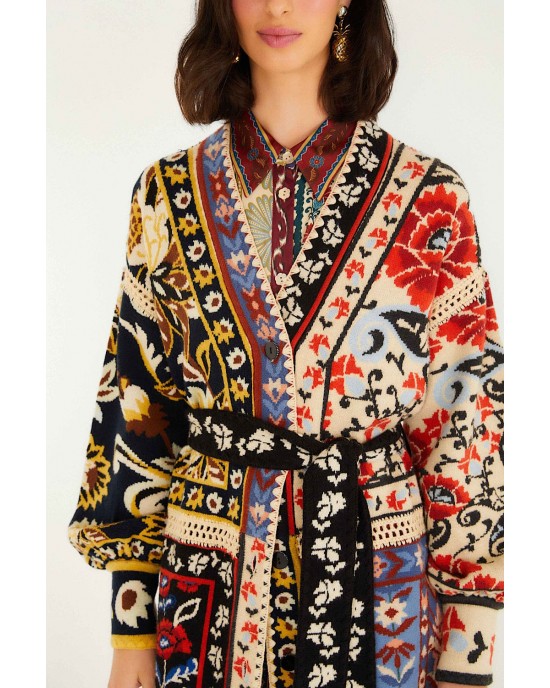 Farm Rio Mixed Flower Print Patchwork Knit Midi Ζακέτα Farm Rio Mixed Flower Print Patchwork Knit Midi Ζακέτα
