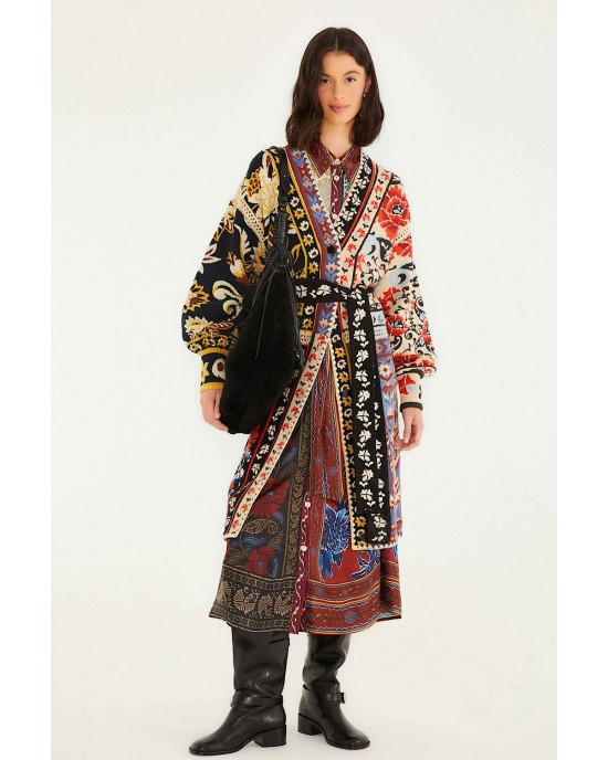 Farm Rio Mixed Flower Print Patchwork Knit Midi Ζακέτα Farm Rio Mixed Flower Print Patchwork Knit Midi Ζακέτα