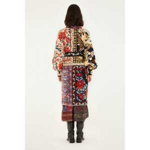 Farm Rio Mixed Flower Print Patchwork Knit Midi Ζακέτα