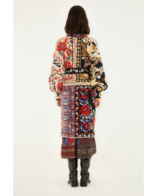 Farm Rio Mixed Flower Print Patchwork Knit Midi Ζακέτα Farm Rio Mixed Flower Print Patchwork Knit Midi Ζακέτα