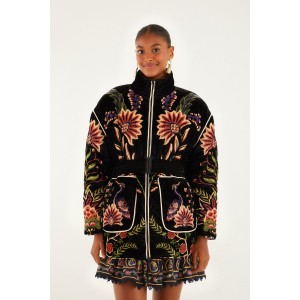 Farm Rio Marvelous Garden Black Puffer Παλτό Farm Rio Marvelous Garden Black Puffer Παλτό