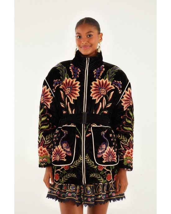Farm Rio Marvelous Garden Black Puffer Παλτό Farm Rio Marvelous Garden Black Puffer Παλτό