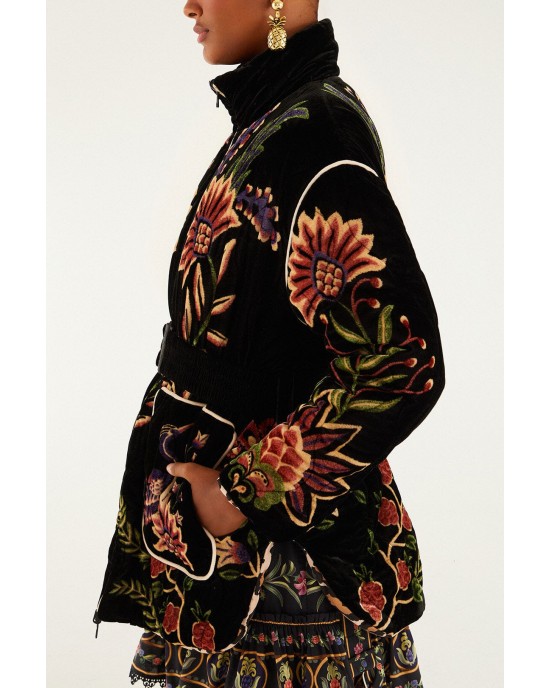 Farm Rio Marvelous Garden Black Puffer Παλτό Farm Rio Marvelous Garden Black Puffer Παλτό