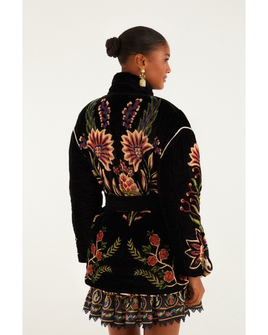 Farm Rio Marvelous Garden Black Puffer Παλτό Farm Rio Marvelous Garden Black Puffer Παλτό