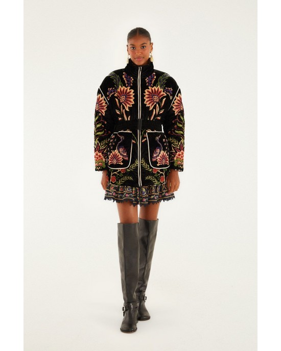 Farm Rio Marvelous Garden Black Puffer Παλτό Farm Rio Marvelous Garden Black Puffer Παλτό