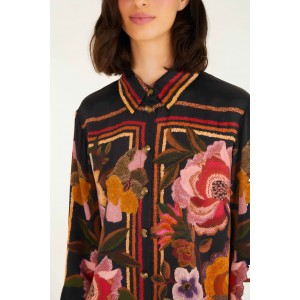 Farm Rio Chenille Flowers Viscose Black Πουκάμισο & Παντελόνι