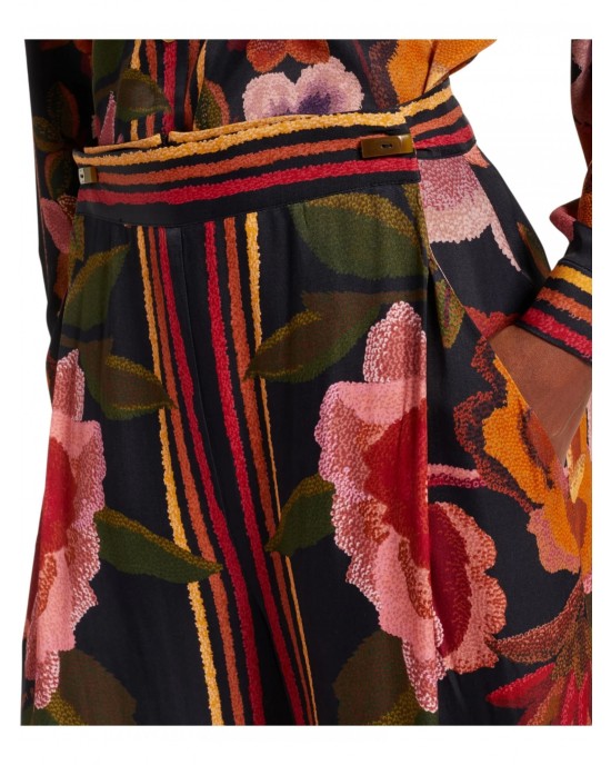 Farm Rio Chenille Flowers Viscose Black Πουκάμισο & Παντελόνι