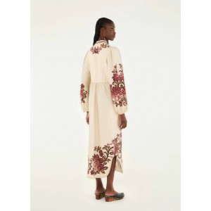 Farm Rio Renata Floral Long Sleeve Midi Sand Φόρεμα