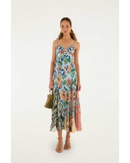 Farm Rio Delhi Floral Light Blue Sleeveless Maxi Φόρεμα